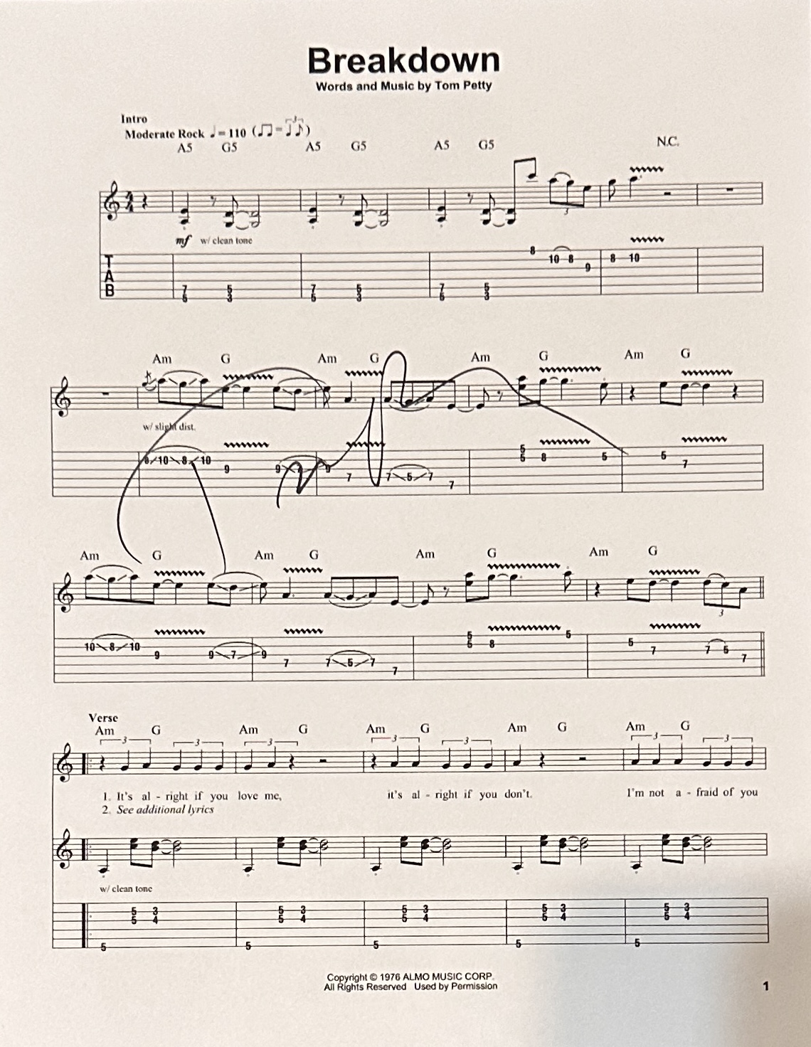 Tom Petty Autographed Sheet Music