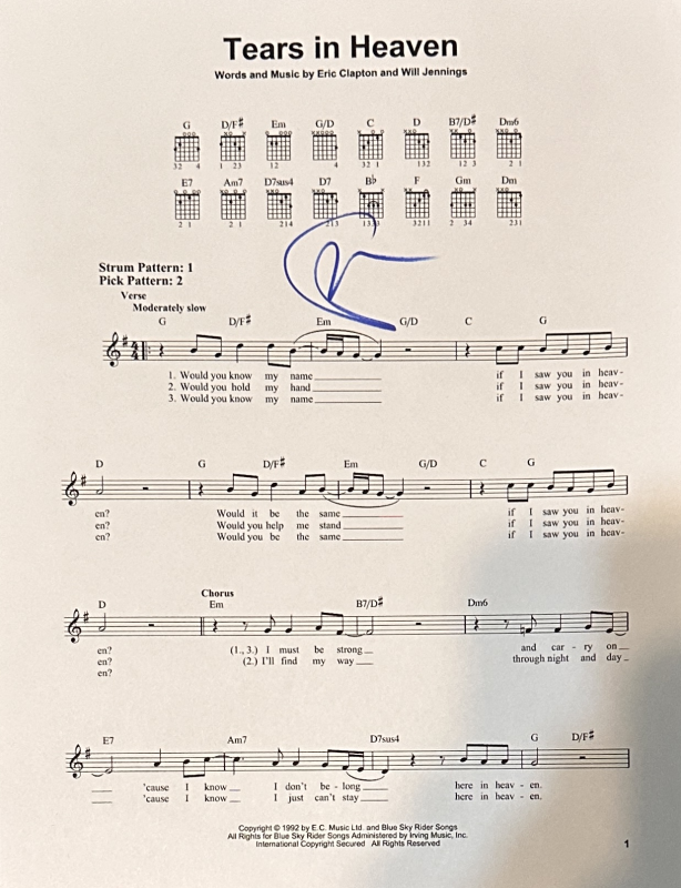 Eric Clapton Autographed Sheet Music