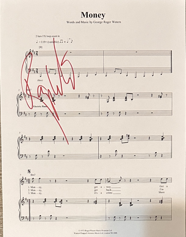 Roger Waters Autographed Sheet Music
