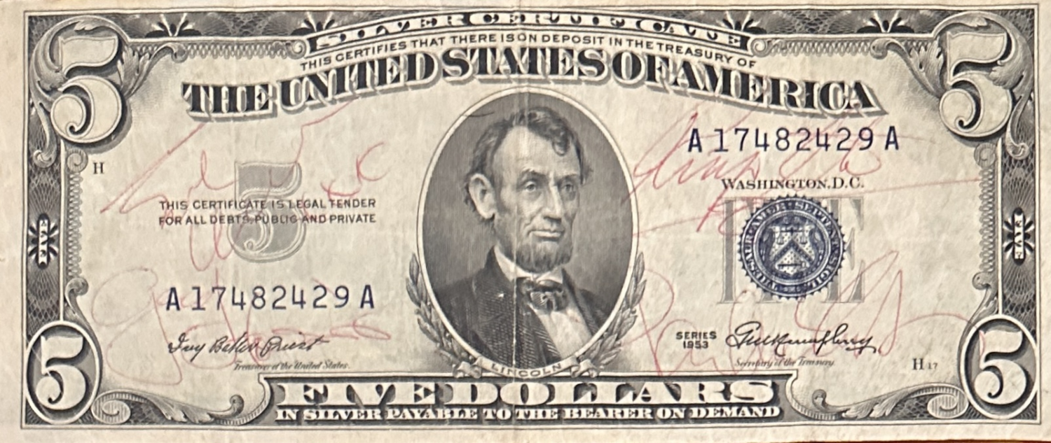 The BEATLES Autographed $5 Bill  All 4