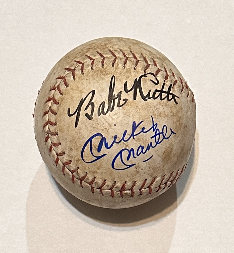 Babe Ruth Mickey Mantle Autographed Softball 