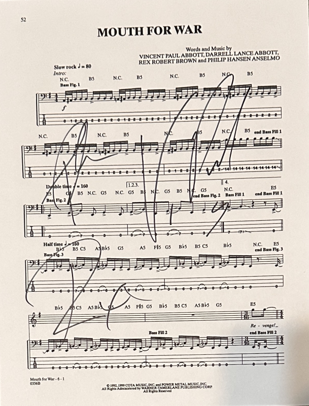 Pantera Autographed Sheet Music 