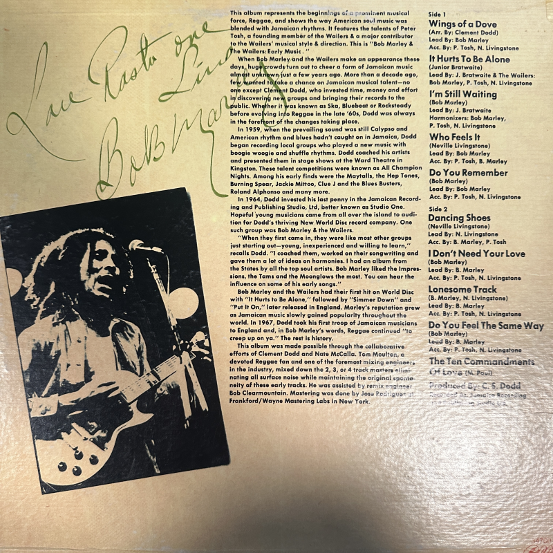 Bob Marley Autographed Album Cover