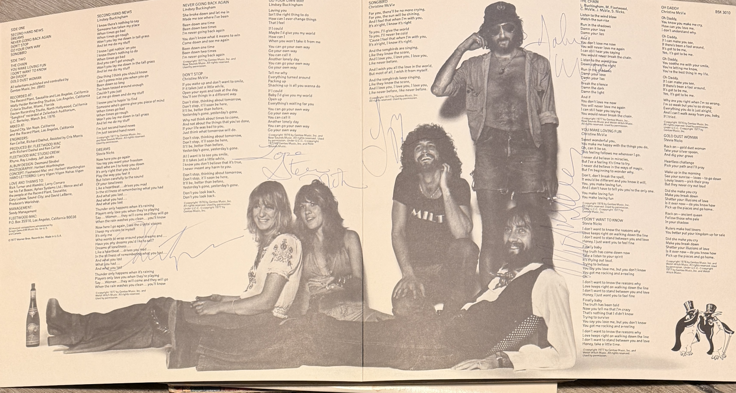 Fleetwood Mac Autographed Album Insert COA