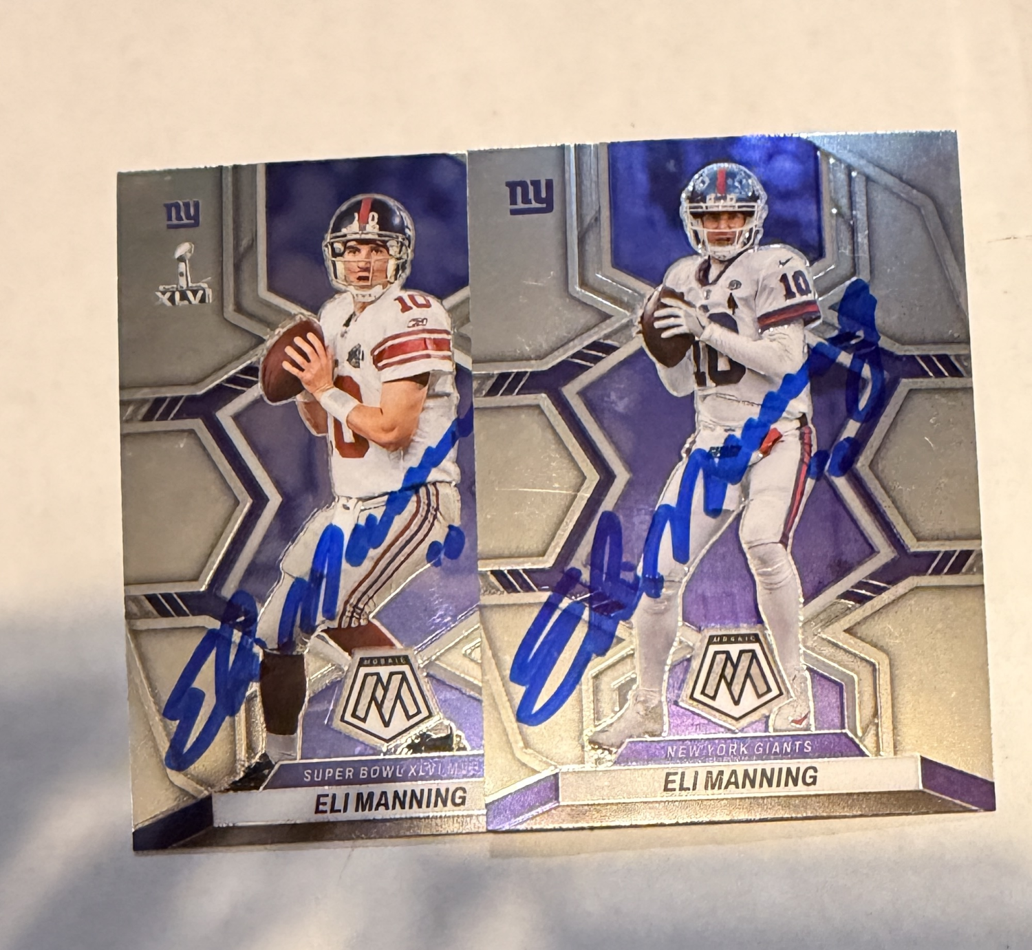 2 Eli Manning Autographed Cards