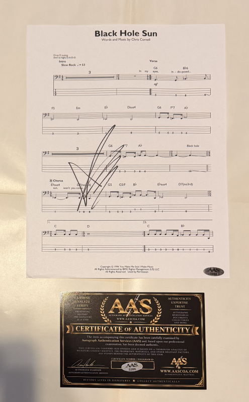 Chris Cornell Autographed Sheet Music