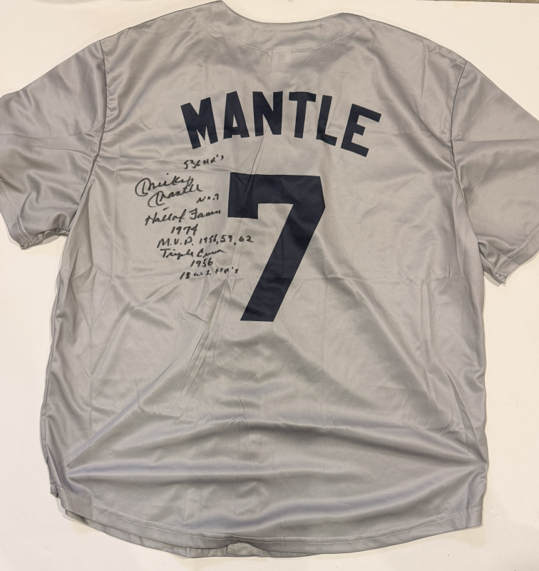Mickey Mantle Autographed Stat Jersey! Awesome ITEM!