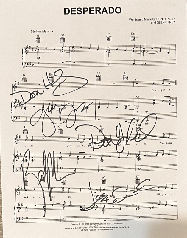 The Eagles Autographed Sheet MUSIC 