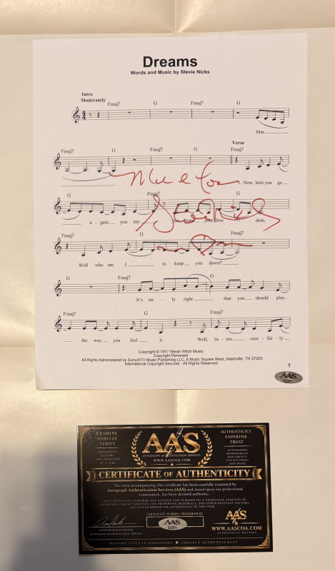 Stevie Nicks Autographed Dreams SheetMusic