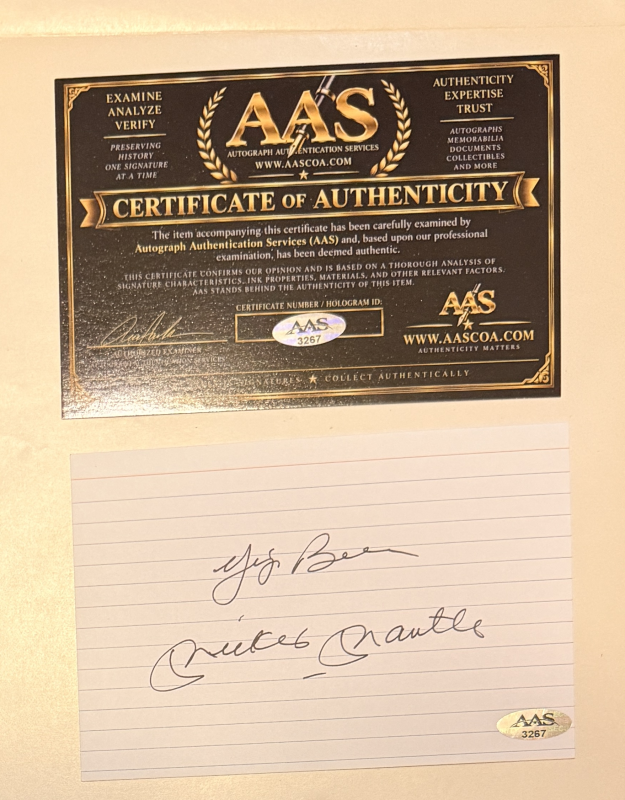 Yogi Berra Mickey Mantle Autographed Card