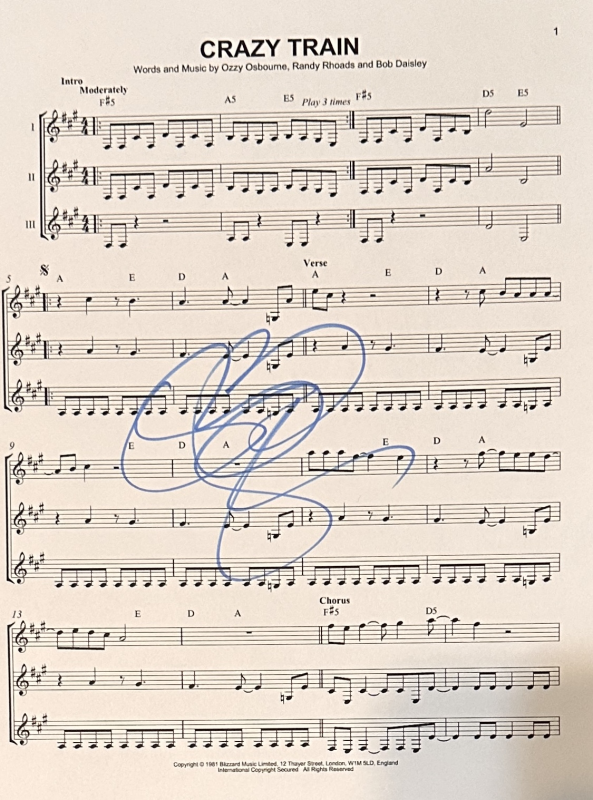 Ozzy Osbourne Autographed Sheet MUSIC