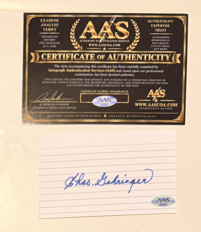 Charlie Gehringer Autographed Card