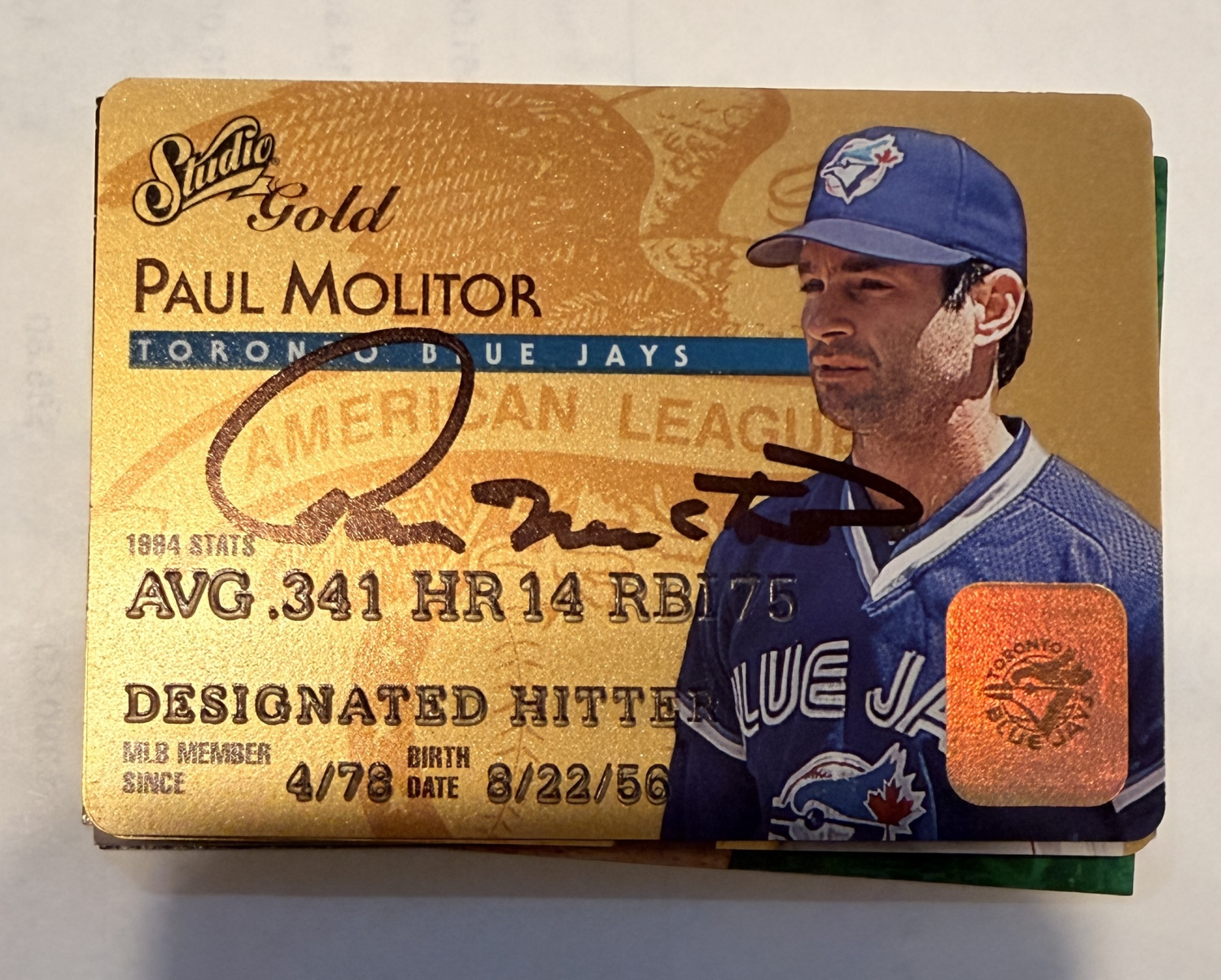Paul Molitor Autographed Card
