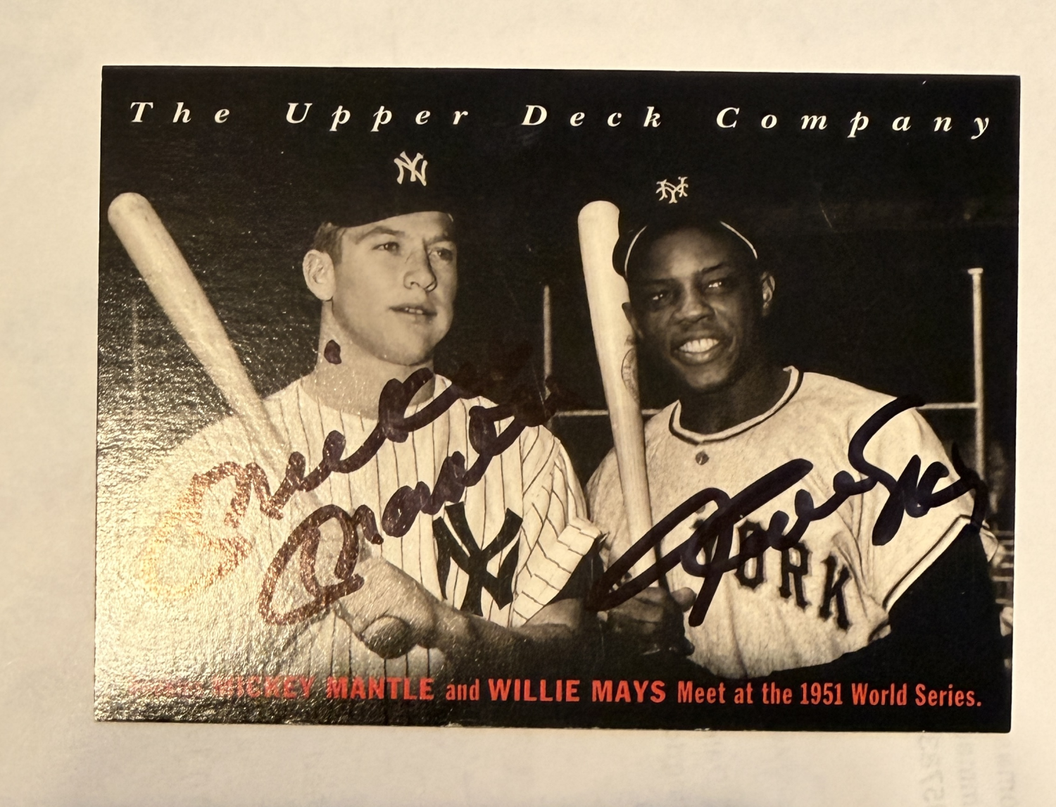 Mickey Mantle Autographed CARD Willie Mays
