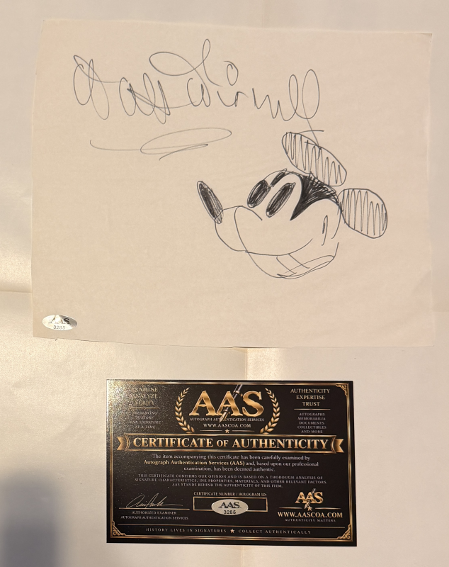 RARE Walt Disney Autographed Mickey Mouse Sketch