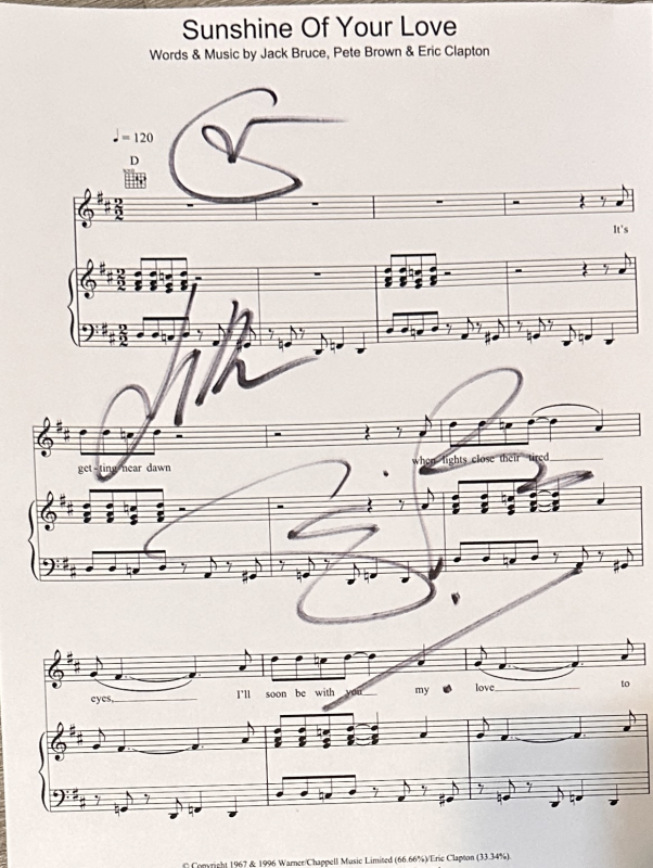 Cream Autographed Sheet Music ERIC JACK GINGER